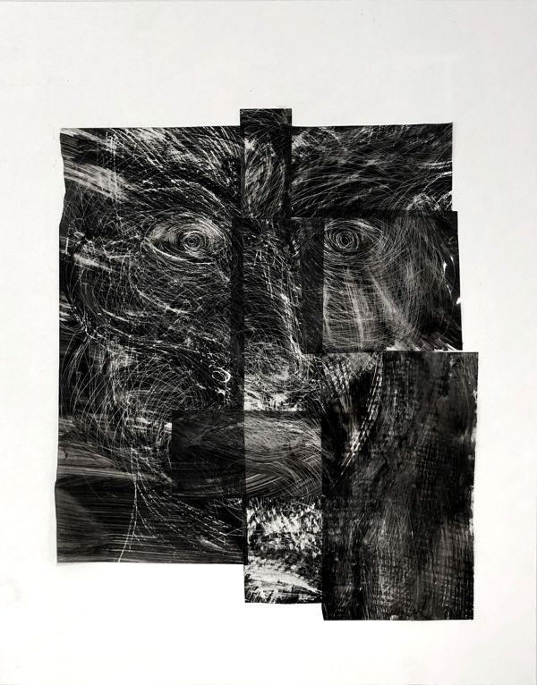 Face I, 2024, Mixed media on acetate, 39,5 x 32 cm.