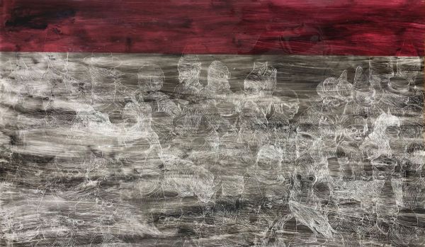 Topsyturvy V, 2024, Mixed media on acetate, 56,5 x 93 cm.