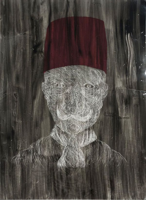 Monsieur Loti in İstanbul, 2023, Mixed media on acetate, 53 x 38,5 cm.