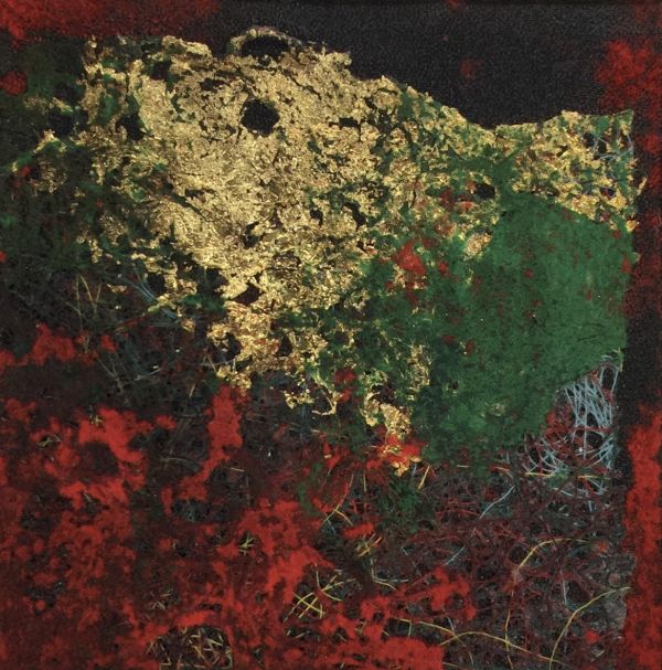 Abstract Composition, 2021, Sewing thread and textile materials, 12 x 12 cm.