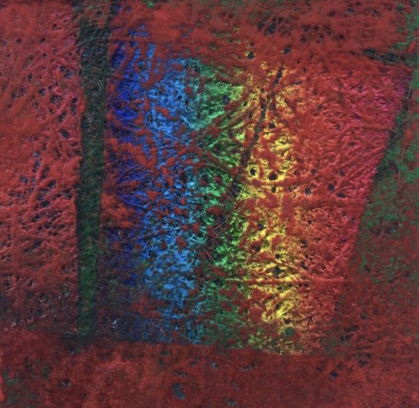 Abstract Composition, 2021, Sewing thread and textile materials, 12 x 12 cm.