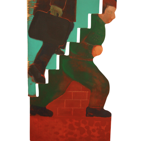 The Stairs, 2024, Acrylic on wooden panel, 110 x 63 cm.