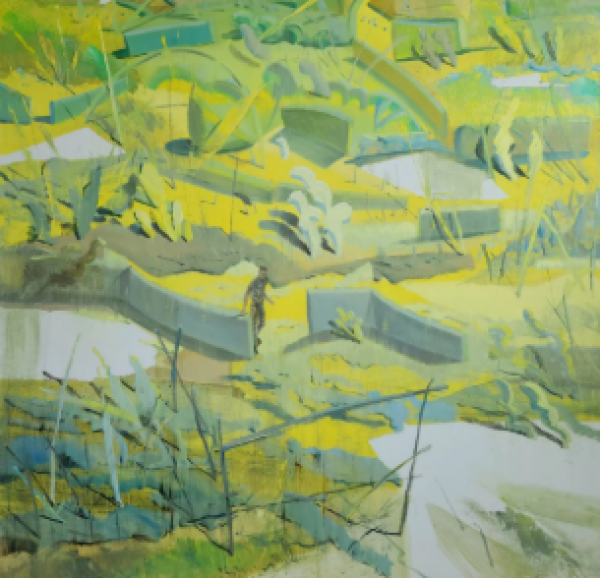 The Man in the Yellow Garden, 2023, Tuval üzerine yağlı boya, 150 x 130 cm.