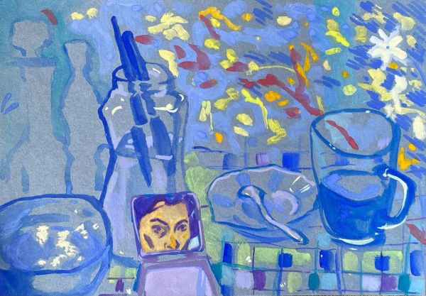 Blue Self-Portrait, 2022, Watercolor on paper, 14,8 x 21 cm.