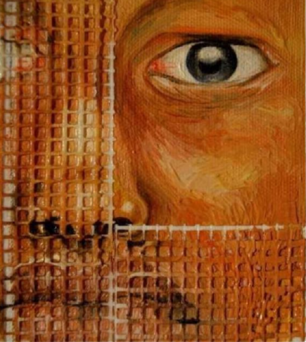 "Pain Is the Same in Every Language" Series, 2021, Mixed media on canvas, 12 x 8 cm.