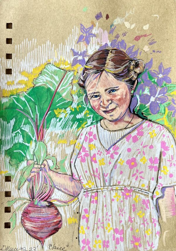 Claire, 2023, Pen and acrylic pen on paper, 15 x 20 cm.