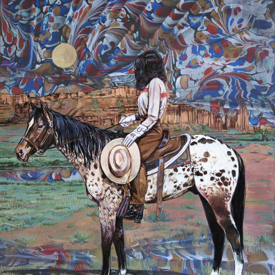 Gabrielle Reeves, "Rodeo 2", 2023, Acrylic ink on marbled paper, 31 x 20 cm.