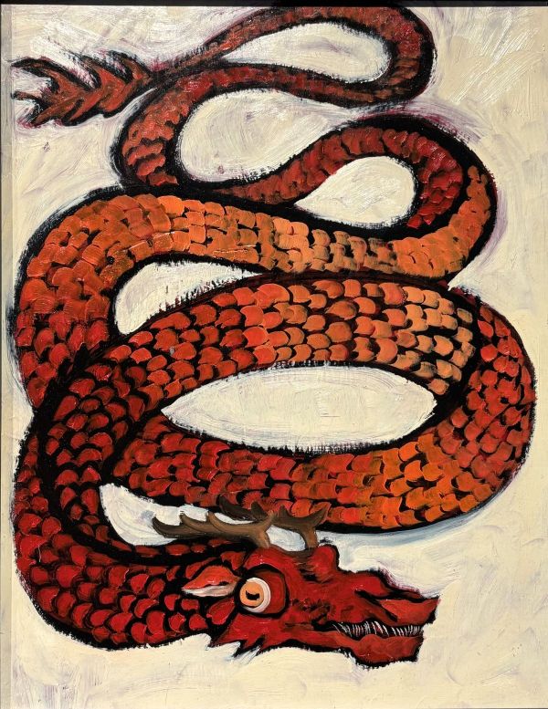 Dragon, 2025, Oil on cardboard, 34.5x43.5 cm