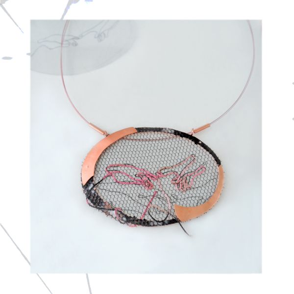 God is Dead!, 2021, Tulle, thread, brass, acetate, cold enamel., 1