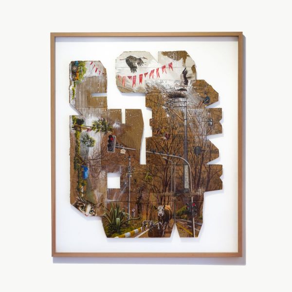 Recycling for the Future, 2023, Oil on cardboard, 117,5 x 100,5 cm.