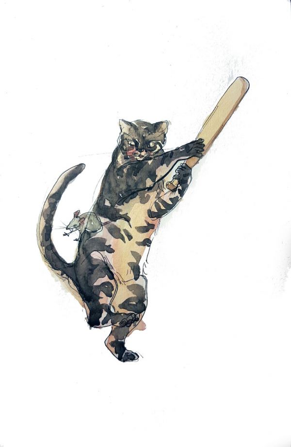 Meowz I, 2020, Mixed media on paper, 13,5 x 18 cm