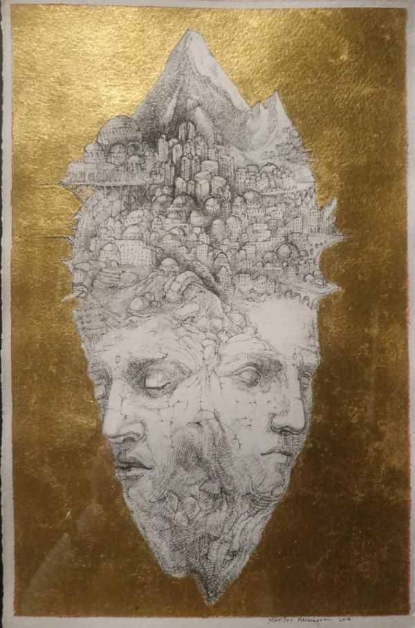 Night and Day, 2014, Mixed media on paper, 31 x 19 cm.