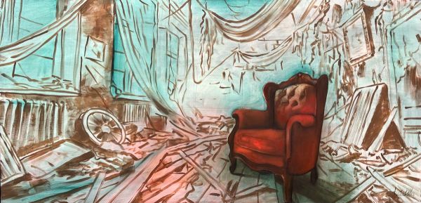 The Couch, 2025, Mixed media on canvas, 90 x 180 cm.