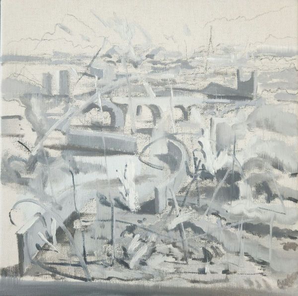 Colorless Viwe from the Old Garden, 2023, Oil on canvas, 25 x 25 cm.