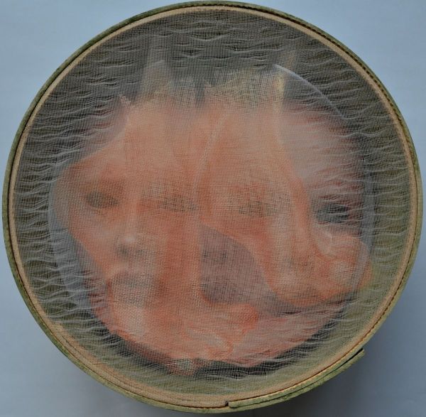 Their soul didn't exist, but their bodies were very heavy.' Series- Remote, 2021, Mixed Techniques on Sieve, 29,5 x 29,5 x 9 cm.