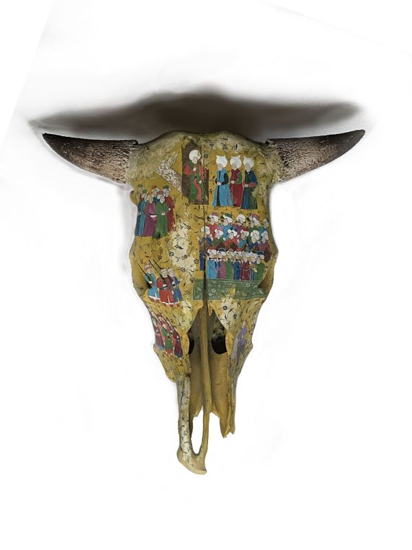 Untitled, 2025, Gold, acrylic, watercolor on organic material, 53 x 56 cm.