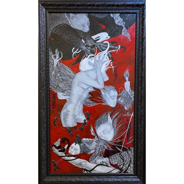 Pan, 2019, Acrylic and marker on canvas, 113 x 70 cm.