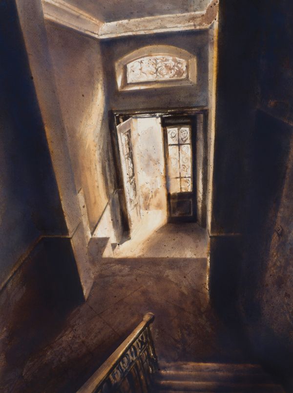 On the Stairs, 2019-2022, Ink on paper, 61 x 46 cm