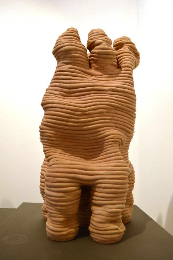 6 - Figures, 2023, Yellow chamotte mud, sausage technique, hand shaping., 54 x 29 x 67 cm