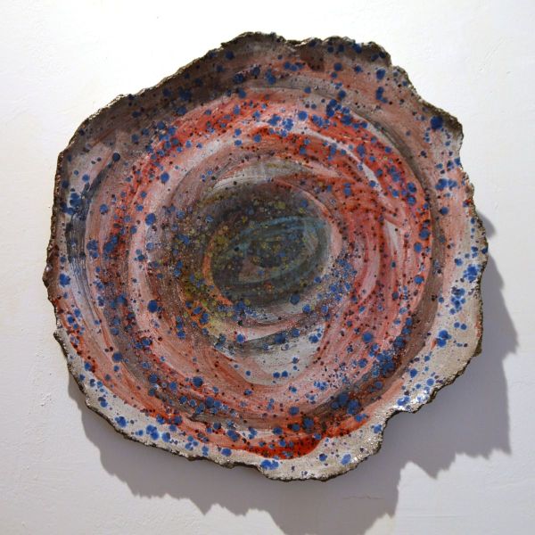 Eye Plate, 2023, Black mud, brush decor, hand sculpting, 44 x 5 cm