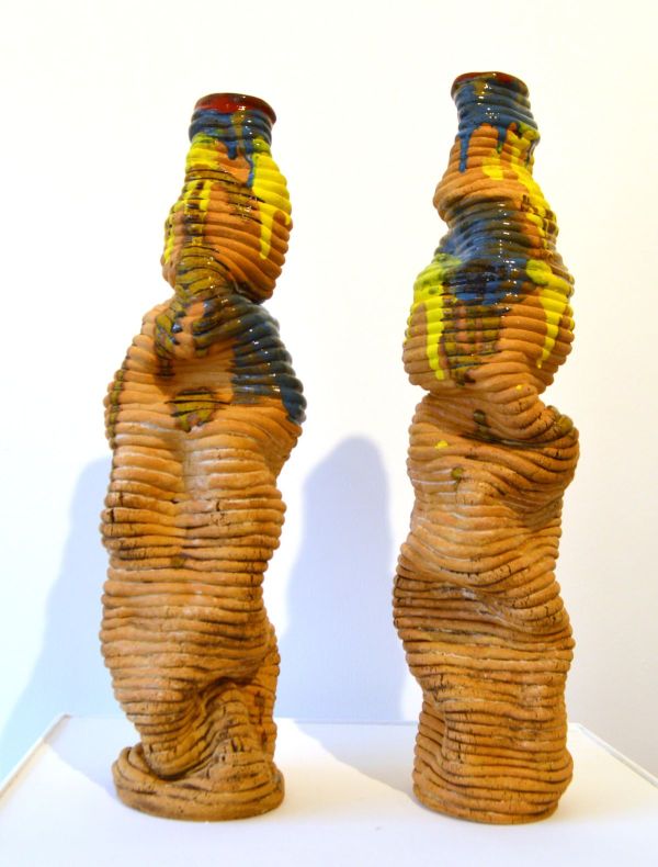 Reflection, 2023, Yellow chamotte mud, sausage technique, hand shaping., 54 x 29 x 67 cm