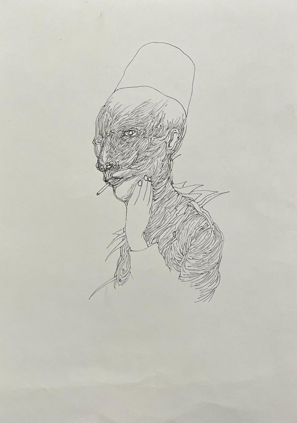 MAN WITH A CIGARETTE 1, 2026, Ink on paper, 33 x 23,5 cm.