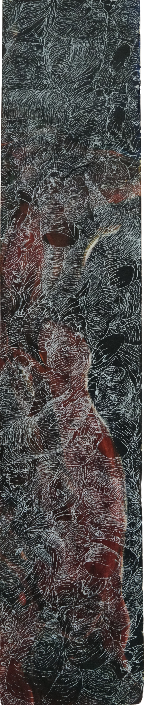 CHAOS 2, 2026, Mixed media on cardboard, 67 x 13,5 cm.