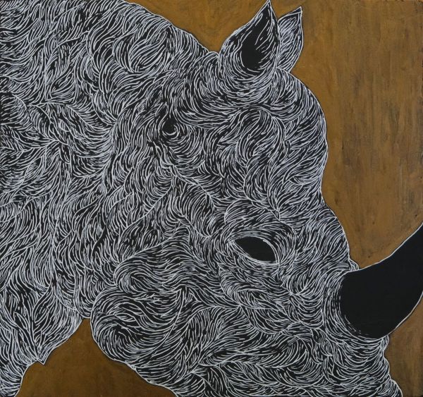 RHINOCEROS 1, 2026, Mixed media on cardboard, 30 x 32 cm.