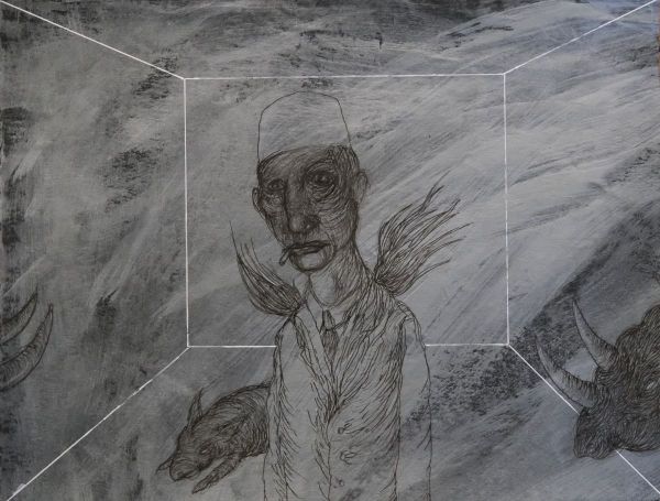 MAN WITH A CIGARETTE 2, 2026, Mixed media on paper, 23,5 x 31 cm.