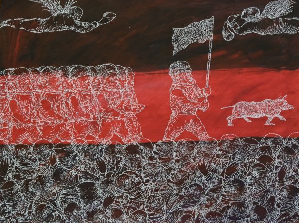 MILITARY PARADE, 2026, Ink on paper, 35 x 47 cm.