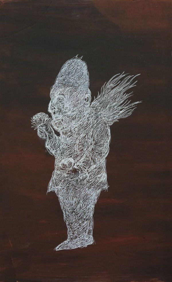 I HAVE ROSES., 2026, Mixed media on cardboard, 50 x 30 cm.