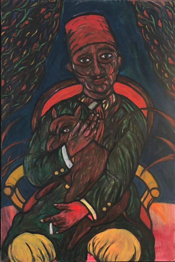 MONSIEUR LOTI WITH A DOG, 2026, Oil on canvas, 120 x 80 cm.