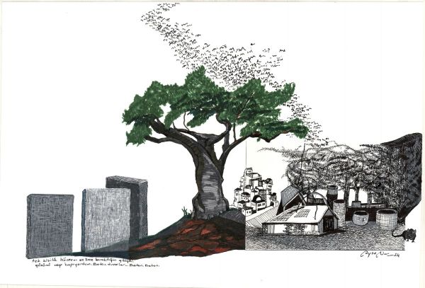 Untitled, 2024, Calligraphy drawing on paper, 38 x 56 cm.