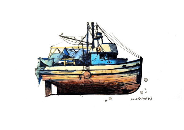 Boat IV, 2025, Ecoline and marker on paper, 19 x 24.5 cm