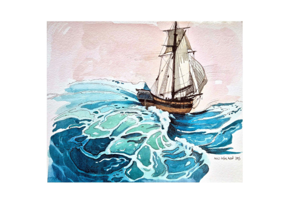 In the Storm, 2025, Acrylic and watercolor on paper, 20 x 24 cm