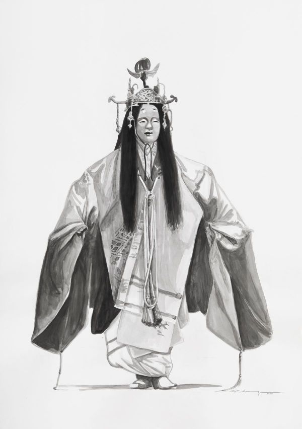Noh Theatre - I, 2025, Ink on Paper, 70 x 100 cm.