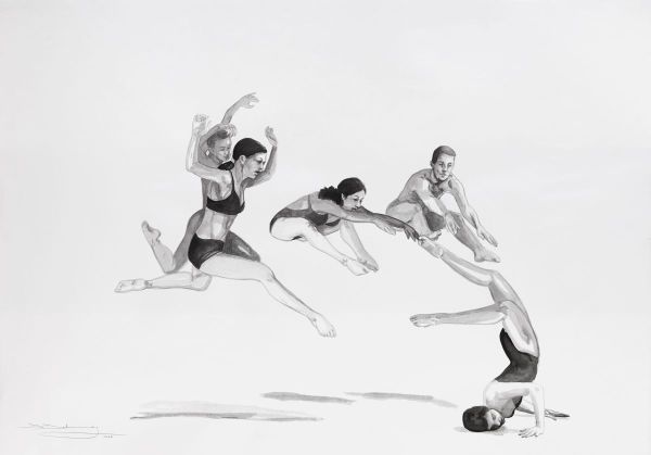 Jumpers - II, 2025, Ink on paper, 70 x 100 cm.