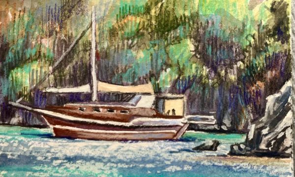 Early Evening, 2024, Mixed media on paper, 6.5 x 10 cm.