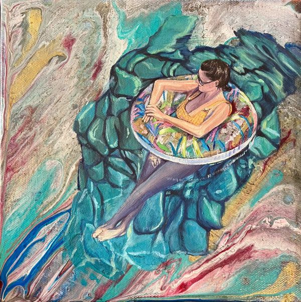 Float, 2024, Oil and acrylic on canvas, 18 x 18 cm.