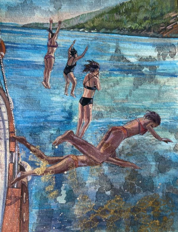 Jump, 2025, Mixed media on paper, 20 x 15 cm.