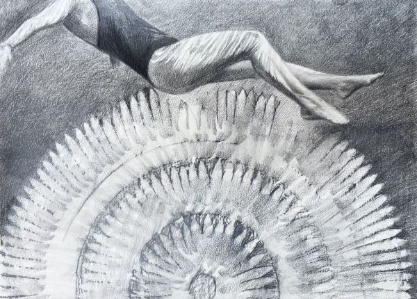 Portal 2, 2025, Graphite on paper, 23 x 21 cm.