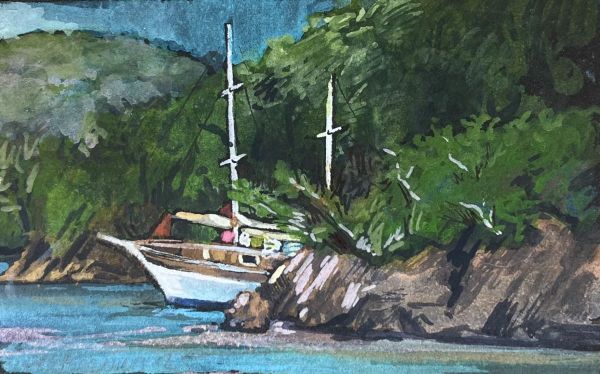 Tucked Away, 2025, Gouache on Paper, 6,5 x 10 cm.