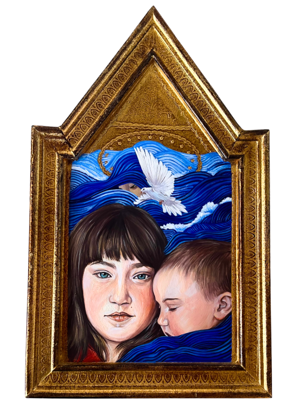 Water, 2025, Oil on found materials, 35 x 25 cm.