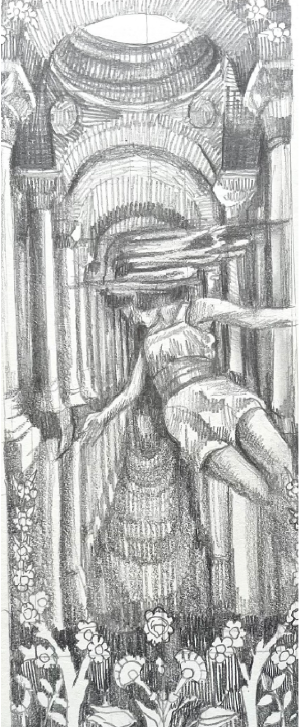 Floating Sketch 2, 2024, Graphite on paper, 26 x 21 cm.