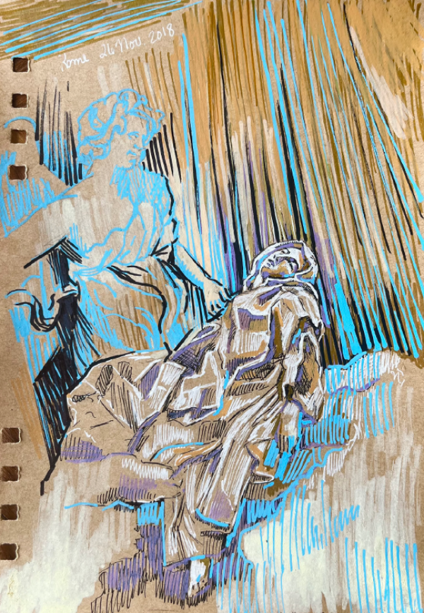 St. Theresa, 2018, Mixed tecnuqie on paper, 18 x 13 cm.