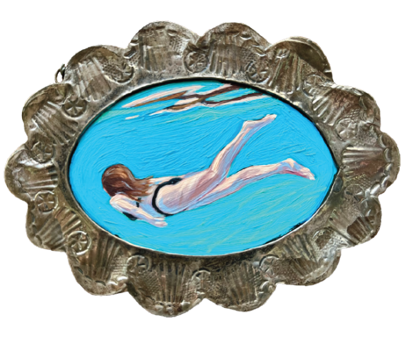 Hatıra, 2025, Oil on found materials, 9 x 12 cm.