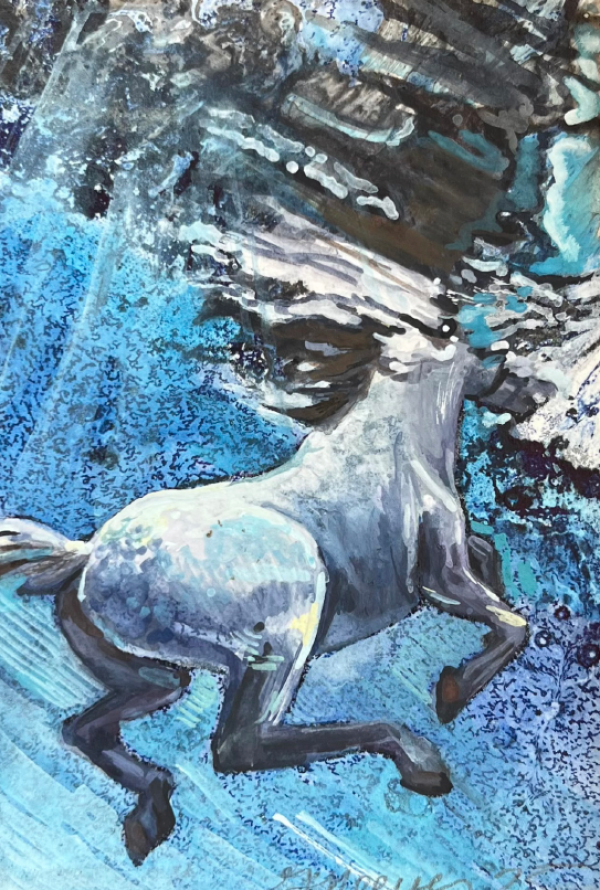 Getting Lighter, 2025, Gouache on Paper, 11 x 8 cm.