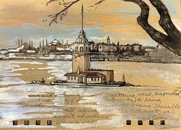 Maiden's Tower, 2023, Mixed technique on paper, 13 x 18 cm.