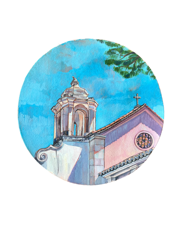 Lisbon Sketch, Graca, 2023, Gouache on paper, 19 x 19 cm.