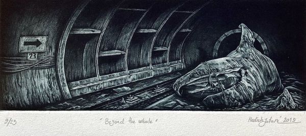 Beyond the Whale, 2019, Mezzoting & Drypoint, 10 x 31 cm.